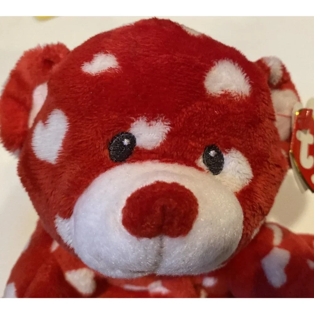 Ty Pluffies Plush Red White Hearts Dreamy Puppy Dog W/ Tags Tylux - Picture 6 of 8